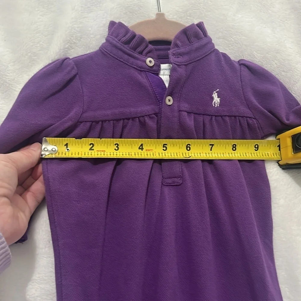 Ralph Lauren Baby Girl’s Purple Polo Shirt Style Ruffle Neck Romper 3 Months